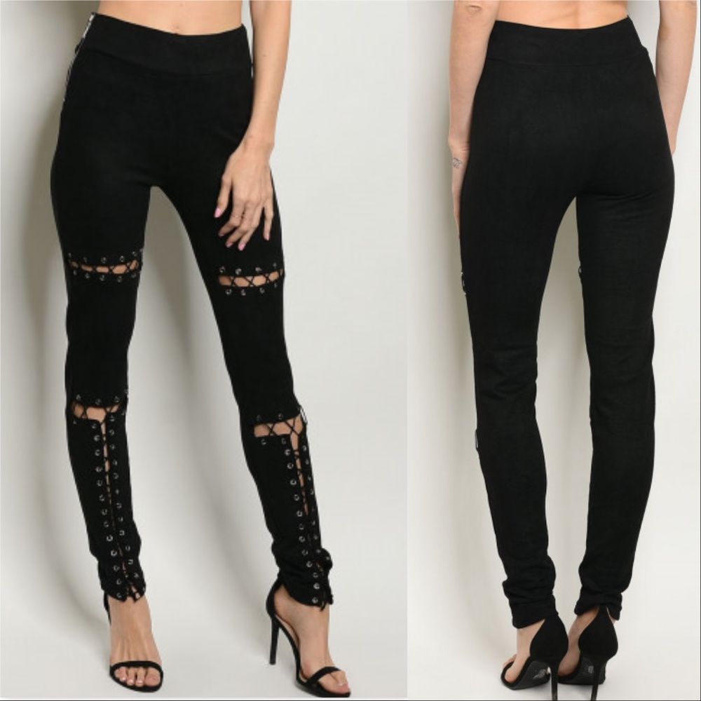 LAST 2 SEXY BLACK LACE-UP DETAILED PANTS - Picture 4 of 4